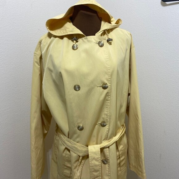 Woman's Size Large L.L. Bean Yellow Rain Trench Coat with Hood - Picture 2 of 10